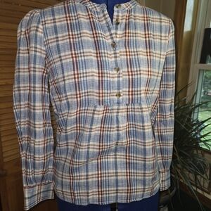 Madewell Blue and Brown Plaid Flannel Shirt